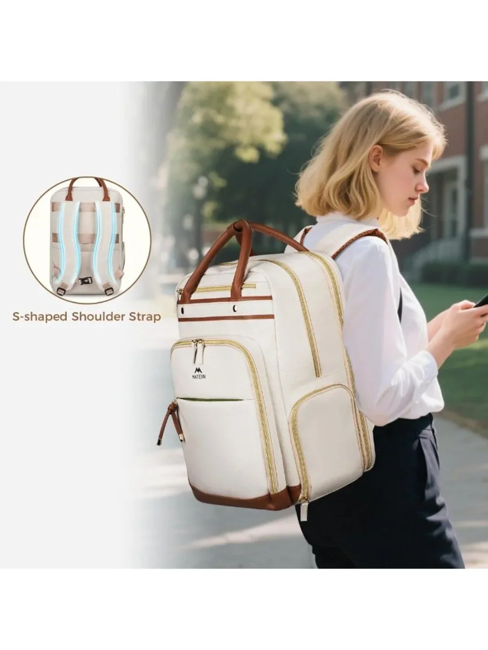 Stylish Teacher Backpack with Lunch Compartment, Fits 15.6